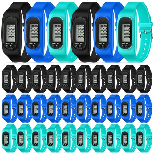 Geyoga 6 Pcs Pedometer for Walking Steps and Miles Pedometer Watch Silicone Steps Tracker Running Bracelet Ankle Step Counter for Calorie Burning and Step Counting (Mint Green,Blue,Black)