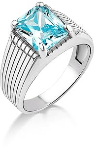 BySilverStone - Blauer Topas-Siegelring Für Männer Aus Sterlingsilber, Statement-Herrenring Mit Blauem Edelstein, Ring Mit Rechteckig Geschliffenem Stein Für Papa, Herrenringe Mit Aquamarin