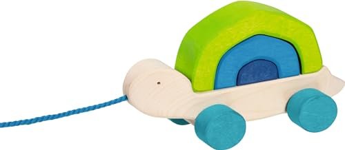 goki 54859 - Ziehtier Schildkröte Tortuga - aus hochwertigem Ahornholz - goki Evolution - Bunte Farben auf Wasserbasis - Made in Europe
