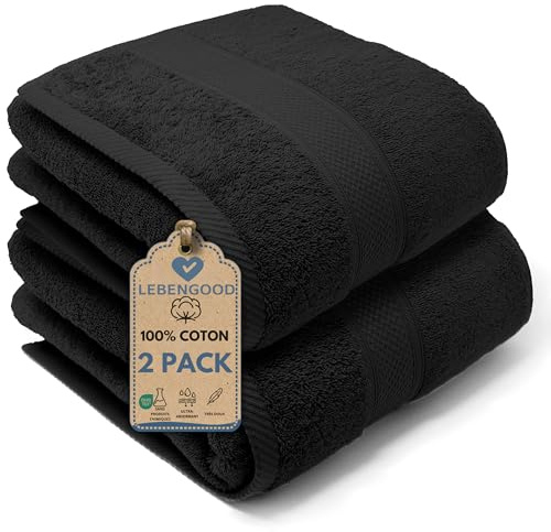 LEBENGOOD Juego de Toallas Baño Grandes 100% Algodón Premium 550gsm 2 Toallas Ducha (90x170 cm) Suaves Absorbentes y Resistentes Set de Toallas Extra Grandes para Baño y SPA (2 90X170 Negro)
