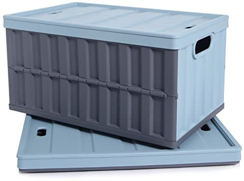 Citylife Set di 2 scatole pieghevoli in plastica da 64 l, per l'organizzazione di grandi dimensioni, per esterni, bagno, cucina, ufficio, soggiorno (blu)