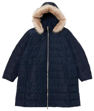 Tommy Hilfiger Damen Daunenmantel Tyra Heritage Coat With Fur mit Kunstpelz, Blau (Desert Sky), 48