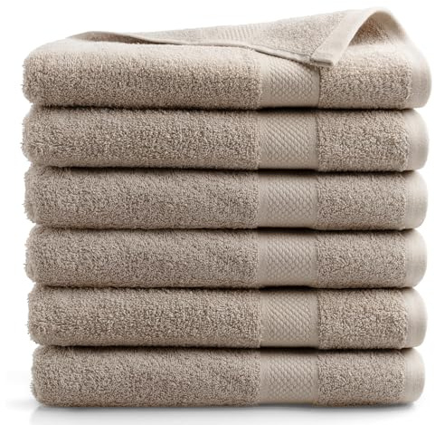 DoubleDry Große Handtücher Set 6-70 X 140cm, Flauschige Badehandtücher, Duschhandtücher aus 100% Baumwolle (Oeko-TEX MIG Certified)- 500 g/m², Große Handtücher für Bad und Dusche (Beige Taupe)