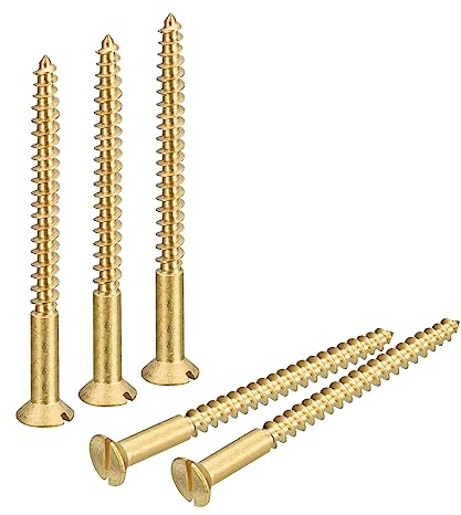 sourcing map Vis à Bois en Laiton Autotaraudeuse M4 x 50mm 20Pcs | Vis à Tête Plate à Entraînement Fendu, Fraisée pour Meubles de Menuiserie