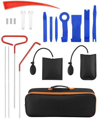 QWORK® 17-Piece Car Tool Kit Breakdown Emergency Kit with Long Reach Grabber, Air Wedge Pump and Trim Removal Tools for All Vehicles