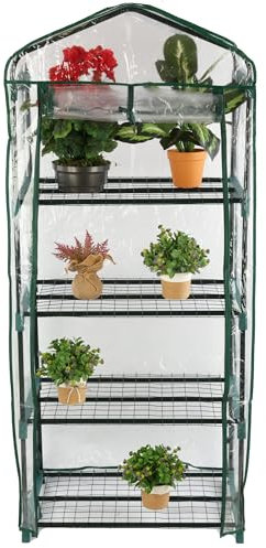 Invernadero con 4 niveles, pequeño invernadero con estantes, puerta enrollable, 155 x 69 x 49 cm, invernadero, ahorro de espacio, para balcón, habitación, jardín