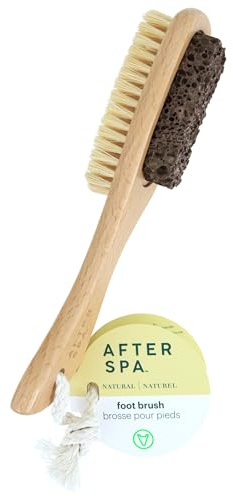 Foot Scrubber Brush by Afterspa, Double Sided Exfoliator Dry Brush with Handle and Pumice Stone, Pedicure for Feet, Vegan and Cruelty-Free