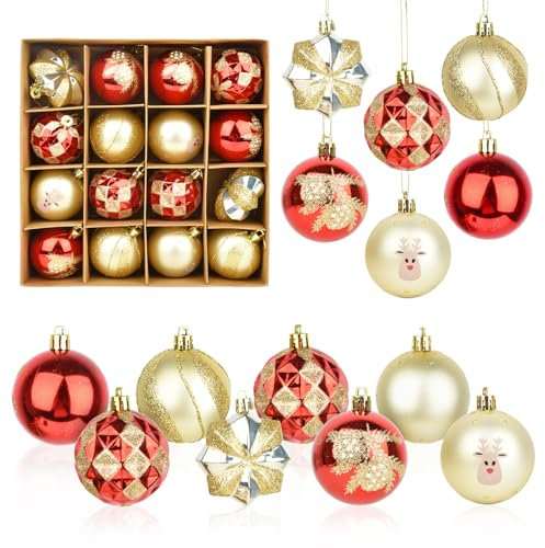 Boule de Noel, 16 Pièce Decoration Noel Boules de Sapin de Noël À Suspendre 6cm Boule de Noel Rouge Decoration Noel Extérieur ou Intérieure pour Noël Mariage Fête Danniversaire Decoration Noel Sapin
