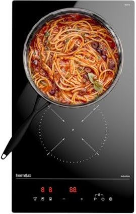 Hermitlux Plaque Induction 2 Feux Encastrable, Plaque de Cuisson Induction 30 cm 3500W avec 9 Niveaux de Puissance, Booster, Minuterie, Verrouillage Enfants, Pause, Détecteur de Casserole