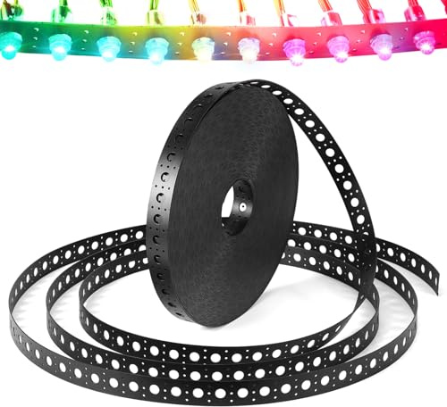 Pushglossy 50m 164ft Mounting Strip, Ws2811 Pixel Mounting Strip, Hdpe Material Plastic LED Perforated Light Strap, 1 Inch Hole Spacing, 30mm Width, Suitable for 12mm RGB Pixel Nodes(Black)