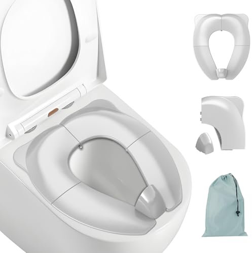 SURFOU Faltbarer Toilettensitz Kinder WC Sitz Aufsatz Unterwegs, Sitzverkleinerer Toilette Klositz für Kids, Toilettenaufsatz für Kind ab 1 2 3 4 Jahren, Reise Mobiler Baby Kindersitz Grau