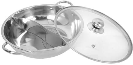 Amosfun 1ensemble Casserole à Soupe Acier Inoxydable à Double Compartiment Avec Couvercle Hot Pot à Deux Pour Cuisine Compatible Avec Plaques à Induction Et Gaz