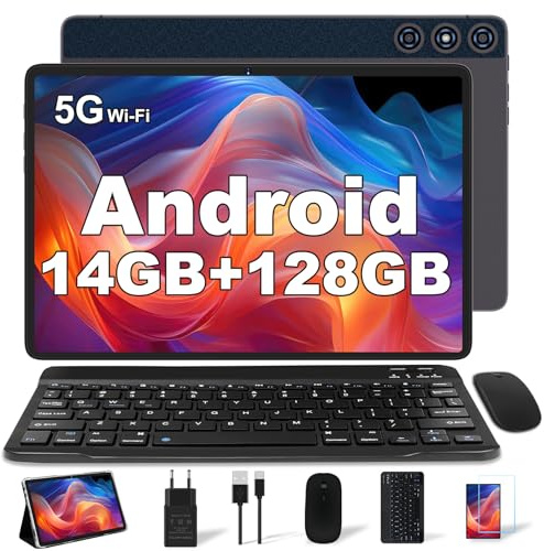 DMOAO Tablet 10 Pulgadas con 14GB RAM 128GB ROM, Android 13 Tablet 2 en 1, Octa-Core 1TB Ampliable, WiFi 5G, Cámara 8MP+5MP, 8000mAh, Teclado, BT5.0/GPS/OTG, Gris