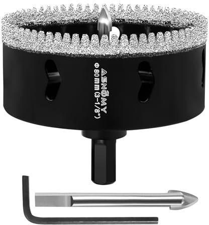 ASNOMY 80mm Diamant Lochsäge mit Zentrierbohrer,Gezahntes Diamantbohrer Diamant Fliesenbohrer,Diamant Bohrkron Glasbohrer zum Bohren für Glas, Fliesen, Porzellan, Granitstein | 7,6-0,3 cm Wellenschliff-Löten Diamant-Kernbohrer mit Führungsbohrer für Porzellan, Fliesen, Glas, Stein, Granit, Marmor