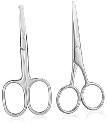 ADOCARN 2piezas Tijeras De Acero Inoxidable Para Cortar Vello Nasal y Cejas De Diseño Seguro y Compacto Para Uso Casa y Estética