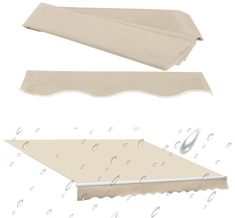 Markisentuch Ersatzstoff mit Volant, Balkon Markise wasserabweisend & Sonnenschutz Ersatz Markisentuch, Robuste Markise für Terrasse & Balkon, Wasserabweisend Markisestoff Markisentuch(Beige,2.5x2m(8.