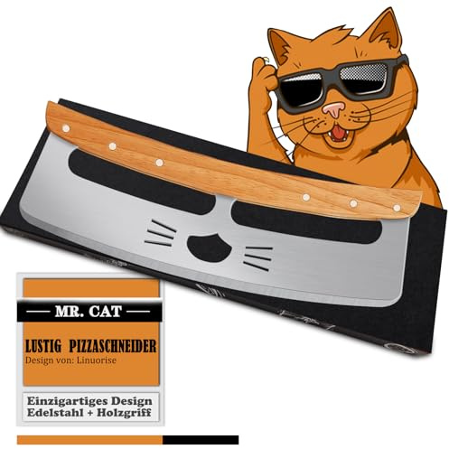 Linuorise Pizzaschneider, Lustig Pizzamesser, Profi Pizzamesser (Pizza Cutter) Effektiver als Pizzaroller, Fun Pizza Wiegemesser aus Edelstahl 35cm mit Holzgriff, Pizza Geschenke für Männer.