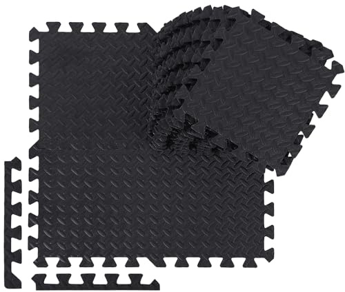 Ecally 100 Pcs 12 x 12 Gym Mat Foam Floor Mats for Home Gym Covers 96 Sq Ft Puzzle Exercise Square Interlocking Carpet Tiles with Border for Workouts Equipment Yoga Pilates (Black)