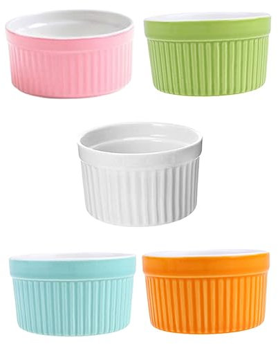 VINTORKY 5pièces Ramequins De Cuisson Céramique Petits Bols De Cuisson De Ramequins Au Four Caissettes à Pâtisserie