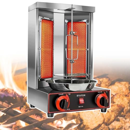 vnmudzeo Automatischer Gyros-DöNer-Kebab-Grill, Edelstahl, 2 Brenner, Vertikalgrill, 50–350 °C Einstellbar,Silver