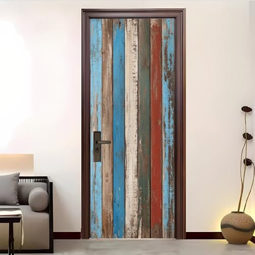 3d Türtapete Selbstklebend 77x200 cm DIY Wandbild Vintage-Holzbodendesign Wasserdicht Türposter PVC Türaufkleber Mehrfarbig Fototapete Türfolie für Wohnzimmer Schlafzimmer Küche Tür Verschönern