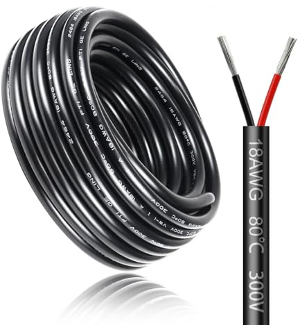 Câble Électrique 10 Mètres 18 AWG 2x0,75mm², Câble à 2 Conducteurs 5 V/12 V/24 V/220 V, Cuivre Étamé, Flexible et Souple, Faible Impédance, Haute Résistance à la Température, Câble d’Extension