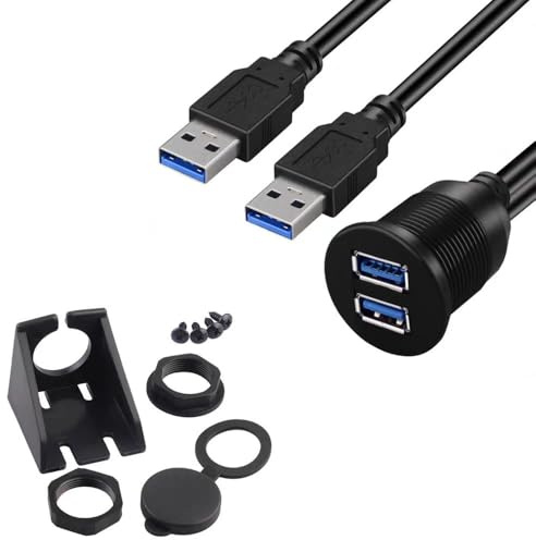 VISSQH Dual Port USB 3.0 A Male to Female Panel Mount Coupler,USB A Panel Mount Connector Extension Cable for Car Truck Boat Motorcycle Dashboard(1m)