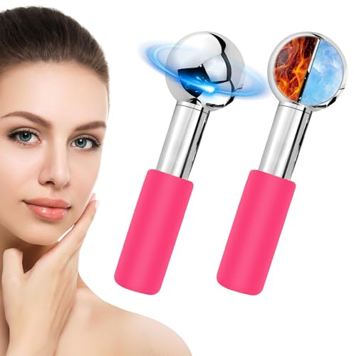 CGBE 2 Pezzi Facial Ice Globes, Globi di Ghiaccio per Viso Occhi e Collo | Rullo Massaggio Viso in Acciaio Inossidabile Con Liquido Antigelo all'interno, Riducono il Gonfiore e Le Occhiaie, Rosa
