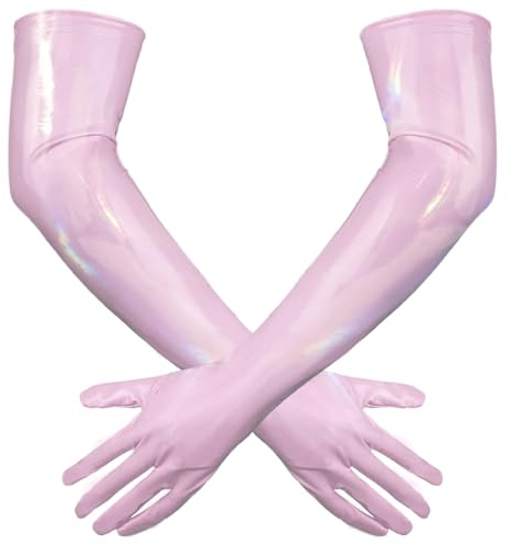 Maeau Gloves for Women Wet Look Long Gloves Oily Glossy