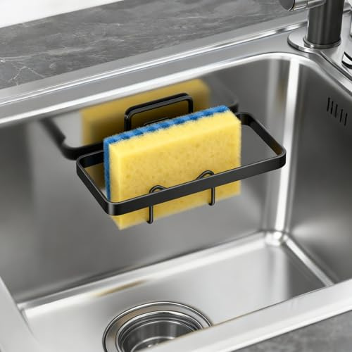 THATSRAD Schwammhalter Spülbecken Küche Spülschwammhalter Selbstklebend Küche Sink Organizer Spültuchhalter Spültuch-Halter Spüllappenhalter 2 in 1 Küchenablaufregal Spülbecken für Schwamm Bürste