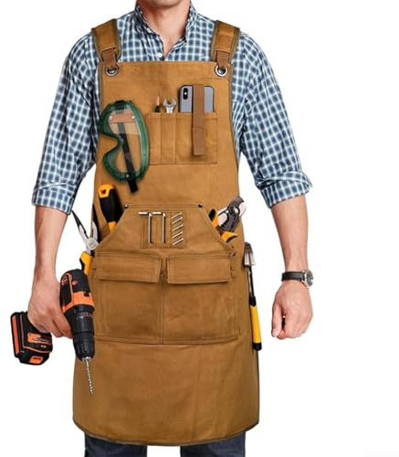 ARMYJY Heavy Duty Welding Apron, Thick Canvas Workshop Gear Multi Pocket Tool Storage Waxed Clothing For Blacksmith Metalworking Carpentry(BLACK)