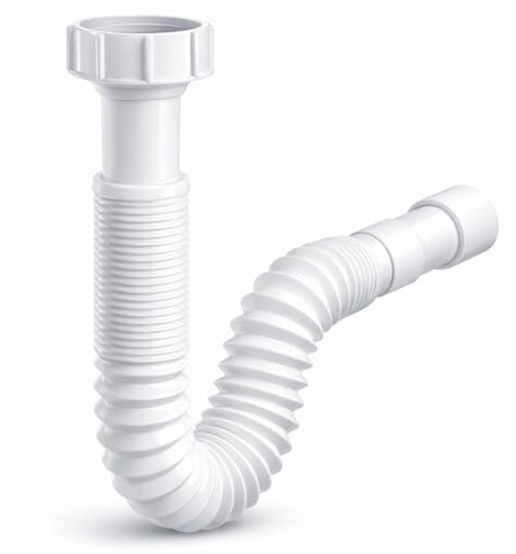 Sifón Flexible Extensible para Fregadero y Lavabo – Tuerca Loca 1½” y 1¼” – Boca Encolable Ø40 y Ø32 – Blanco – 2 Plafones Embellecedores, FLUVIA