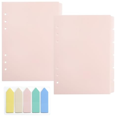 TMZELOA 12 Hojas Separadores A5 Rosa Pastel + Notas Adhesivas Flecha – Separadores Plástico 6 Agujeros para Carpeta A5, Set de Organización Oficina y Estudio