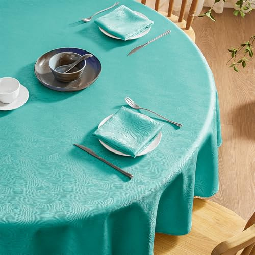 Softalker Tovaglie da Esterno Rotonda 140 cm diametro Blu Teal con Motivo a Righe Jacquard Tovaglie Antimacchia Elegante Tovaglia di Pasqua per Protezione Moderna Tavolo,Primaverile,Compleanno