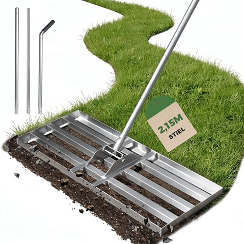 Gräsnivelleringskratta 80x30 cm – Rake för gräsmatta med skaft i rostfritt stål (140–215 cm). För trädgård, gård och golfbana: nivellering och sandning av gräsmatta.