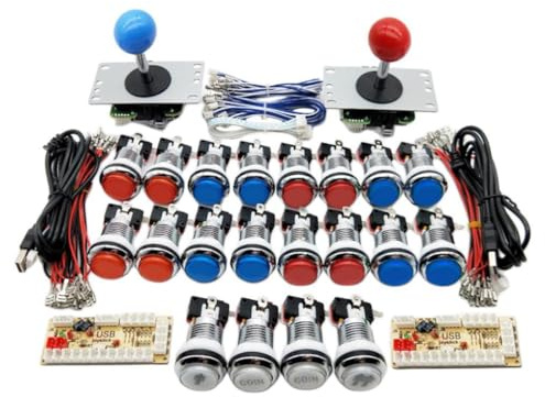 SUIOPPYUW Kits de bricolaje para juegos arcade, joystick y botones USB para 2 jugadores, compatible con Win10/8/7/Linux. Kit de botones y joystick arcade para 2 jugadores.