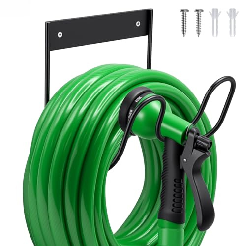 Hydrogarden Garden Hose Holder Wall Mounted Stainless Hose Pipe Hanger with Fittings - Stainless Hosepipe Holder for Wall Storage - Outdoor Mounted Garden Hosepipe Hook with Fittings (Black)