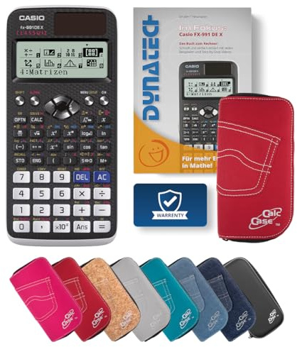 Casio FX-991DE X Schulrechner + Tasche + Fachbuch – Wissenschaftlicher Taschenrechner mit 696 Funktionen für Oberstufe, Studium & Technik - Classic Set (Rot)
