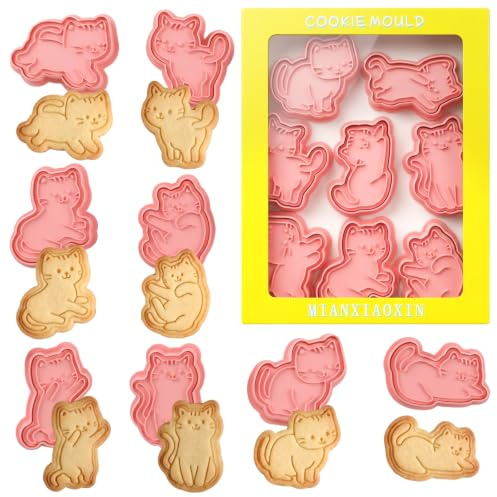 Katze Ausstechformen, Keksausstecher 8 Stück Cartoon Ausstecher Kunststoff Cookies Cutter, 3D Tiere Kekse Deko, Backen Werkzeug für DIY Cookie Fondant Schokoladen Plätzchen