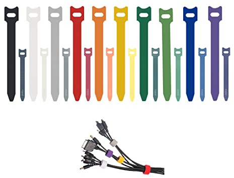 Patu Reusable Fastening Cable Ties - 40 Pcs (20 pcs 4 & 20 pcs 8) Microfiber Cloth Hook and Loop Cord Management Wire Organizer Straps, Assorted Colors
