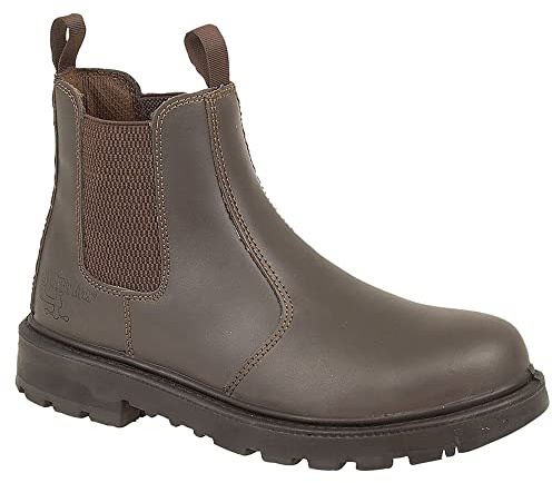 Mens Leather Safety Steel Chelsea Dealer Slip On Ankle Work Boots Shoes Size 6-14 - Brown - UK 7