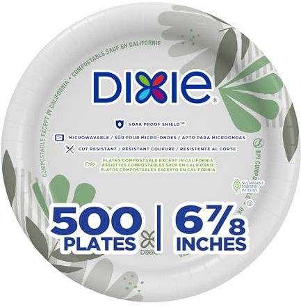 Dixie 6.8 Inch Medium-Weight Paper Plates By GP PRO, Pathways Botanical Design, 500 Count (125 Disposable Plates Per Pack, 4 Packs Per Case), UX7WS