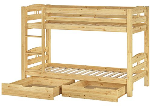 Erst-Holz®Stockbett Etagenbett Kiefer 90x200 Kinderzimmer Massivholzbett Rollrost Bettkästen 60.10-09 S2