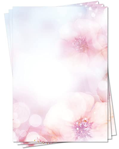 Motiv Briefpapier (Blumen-5097, DIN A4, 25 Blatt) Briefpapier mit wunderschönen Kirschblüten/Apfelblüten