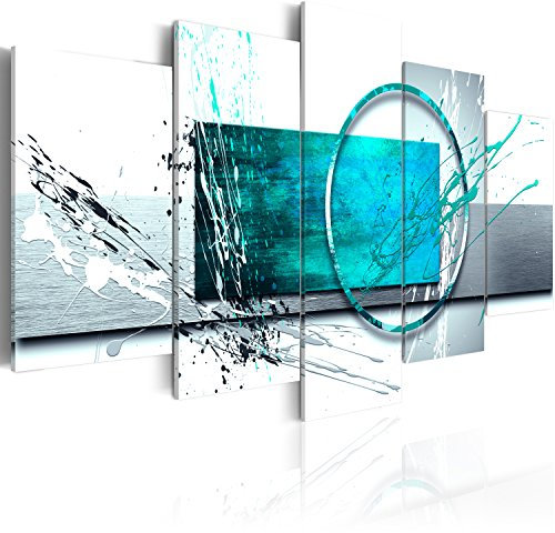B&D XXL Acrylglasbild Abstrakt 100x50 cm 5 Teilig Wandbild auf Acryl Glas Bilder Kunstdruck Moderne Wanddekoration - Farbflecken türkis weiß a-A-0012-k-p