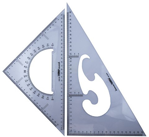 HAND-2035-Professional Zeichnung Grafik Dreiecke mit 30/60 und 45/90 Grad, Winkelmesser und französische Kurve - 32 cm und 31 cm - 2er Set