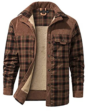 Mr.Stream Herren Thermohemd Flanellhemd Winterjacke Fleecefutter schützendem Innenfutter Holzfällerhemd Arbeitshemd 3251 Red Coffee XL