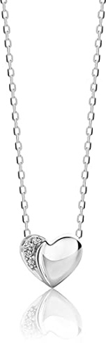 OROVI Schmuck Damen Diamant Herz–Kette Gold mit Herzanhänger besetzt mit 4 natürlichen Diamanten Brillanten in einer Krappenfassung Zeitlose klassische Halskette Weißgold/Gelbgold 9 Karat(375), 45cm