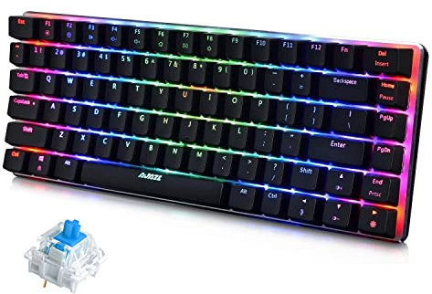 AK33 USB-Kabelgebundene Mechanische Gaming-Tastatur, 80 % Blaue Schalter Keyboard mit 19 RGB-Chroma-LED-Hintergrundbeleuchtung, 82 Tasten Anti-Ghosting-Metallpanel für PC, Mac und Laptop-Schwarz