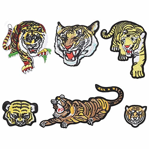 NBEADS 6 Stück Brüllender Bengal Gestreift Tiger Bestickt Tuch Patches DIY Iron On Patches Sew Auf Aufnähen Craft Patch Patches zum Aufbügeln Für Taschen Jacken Jeans Rucksäcke